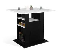 IDMarket – Îlot central UGO 110 cm Effet marbre Noir Alaska avec rangements