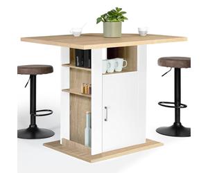 IDMarket - Ilot central UGO 110 cm bois blanc et imitation hêtre avec rangements