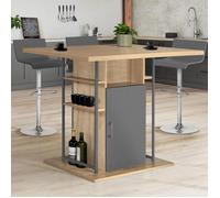 IDMARKET Ilot central UGO 110 cm bois gris et imitation hêtre avec rangements design industriel