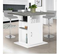 Ilot central UGO 110 cm plateau effet béton et blanc avec rangements