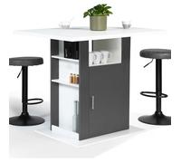 IDMarket Îlot Central UGO, 110x80x90 cm, Bois Blanc et Gris, avec rangements pour cuisine