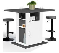 IDMarket Îlot Central UGO 110x80x90 cm Bois Gris et Blanc avec placards et étagères pour cuisine