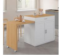Ilot Central Vito 94-155 Cm Bois Blanc Avec Table À Manger Extensible Intégrée Façon Hêtre