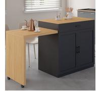 IDMarket - Ilot central VITO 94-155 cm bois noir avec table à manger extensible intégrée façon hêtre