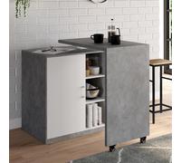 IDMarket - Ilot Rotatif Polo Meuble de Bar pivotant 2 en 1 Imitation béton Porte Blanche