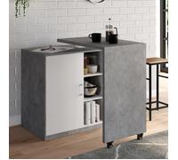 IDMARKET Ilot rotatif POLO meuble de bar pivotant 2 en 1 imitation béton porte blanche