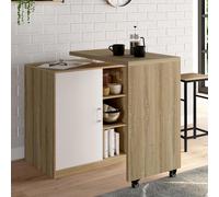 Idmarket Ilot Rotatif Polo Meuble De Bar Pivotant 2 En 1 Imitation Hêtre Porte Blanche Multicolore