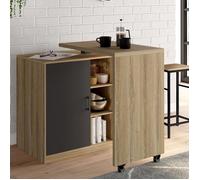 IDMarket - Ilot rotatif POLO meuble de bar pivotant 2 en 1 imitation hêtre porte noire