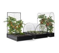 IDMarket – Kit complet potager et serre à tomates 3 bacs métal modulables carrés + treillis + housse