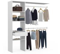 IDMarket - Kit Dressing MELINE 160 x 40 x 180 cm Blanc avec étagères + tiroir + Double penderie