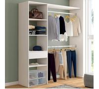 IDMarket Kit dressing MELINE 160 x 40 x 180 cm blanc avec étagères, tiroir et double penderie