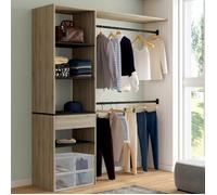 Kit Dressing Meline 160 X 40 X 180 Cm Hêtre Avec Étagères Noires + Tiroir + Double Penderie