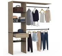 IDMarket Kit dressing MELINE 160 x 40 x 180 cm hêtre étagères noires tiroir double penderie Beige G