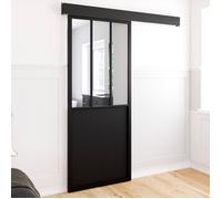 IDMARKET Kit porte coulissante verrière 83 cm en métal + MDF avec rail et fixations