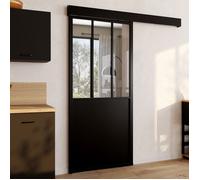 IDMARKET Kit porte coulissante verrière verre trempé 93 cm en métal + MDF avec rail et fixations