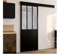 IDMARKET Kit porte coulissante verrière verre trempé givré 83 cm en métal + MDF avec rail et fixations