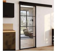 IDMARKET Kit porte coulissante vitrée verre trempé 83 cm en métal + MDF avec rail et fixations