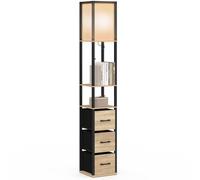 IDMarket - Lampadaire industriel en bois noir avec étagères bois clair