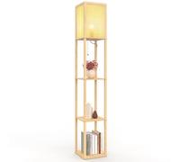 IDMarket - Lampadaire naturel en bois clair avec étagères