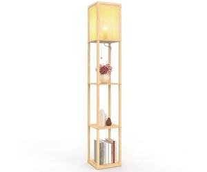 IDMarket - Lampadaire naturel en bois clair avec étagères