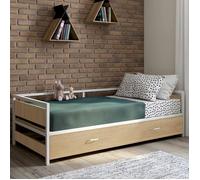 IDMarket - Lit banquette Detroit 90x190 cm convertible 180x190 cm hêtre et blanc style industriel