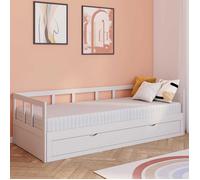 Lit Banquette 90 X 190 Cm Zoya Convertible 180 X 190 Cm Blanc Avec 1 Tiroir De Rangement Blanc