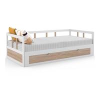 IDMarket - Lit Banquette 90 x 190 cm Zoya Convertible 180 x 190 cm Blanc et hêtre avec 1 tiroir de Rangement