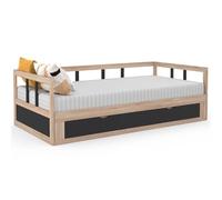 IDMarket - Lit Banquette 90 x 190 cm Zoya Convertible 180 x 190 cm hêtre et Noir avec 1 tiroir de Rangement