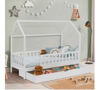 IDMARKET Lit cabane enfant 80 x 160 CM NEREE blanc avec 1 tiroir gigogne et de rangement