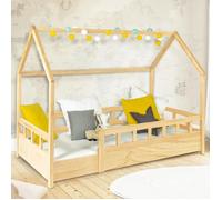IDMARKET Lit cabane enfant 80 x 160 CM NEREE bois avec sommier et barrières