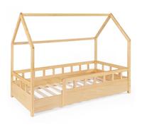 IDMarket - Lit cabane Enfant 80 x 160 CM NEREE Bois avec sommier et barrières