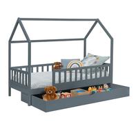 IDMarket Lit cabane enfant NEREE 80 x 160 cm avec 1 tiroir gigogne et de rangement Gris
