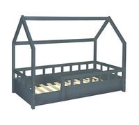 IDMarket Lit cabane enfant NEREE 80 x 160 cm avec sommier et barrières Gris