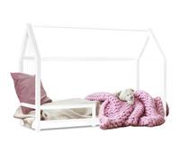 IDMarket Lit cabane enfant Nessi 90 x 190 cm blanc avec sommier et barrières