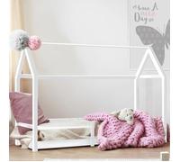IDMarket - Lit cabane Enfant 90 x 190 cm Nessi Blanc avec sommier et barrières