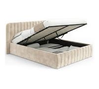 IDMarket - Lit Coffre Double Alba 160 x 200 cm Velours Beige | Avec tête de lit et sommier
