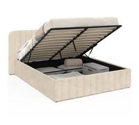 IDMarket - Lit Coffre Double Alba avec tête de lit 160 x 200 cm Velours Beige