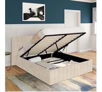 Lit Coffre Double Alba Avec Tête De Lit 140 X 190 Cm Velours Beige Beige