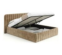 Lit coffre double ALBA avec tête de lit et sommier 140 x 190 cm velours taupe