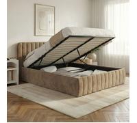 IDMARKET Lit coffre double ALBA avec tête de lit et sommier 140 x 190 cm velours taupe