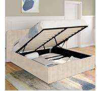 IDMarket - Lit Coffre Double Alba avec tête de lit 160 x 200 cm Velours Beige