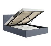 IDMarket – Lit coffre double Austin – Tête de lit et sommier – 140 x 190 cm – PVC gris