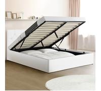 Lit Coffre Double Austin Avec Sommier 140 X 190 Cm Pvc Blanc Blanc