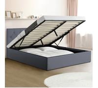 IDMarket - Lit Coffre Double Austin avec tête de lit et sommier 140 x 190 cm PVC Gris