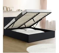 IDMARKET Lit coffre double AUSTIN avec tête de lit et sommier 140 x 190 cm PVC noir