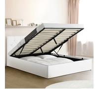 Lit Coffre Double Austin Avec Sommier 160 X 200 Cm Pvc Blanc Blanc