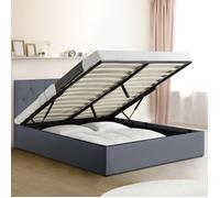 IDMARKET Lit coffre double AUSTIN avec tête de lit et sommier 160 x 200 cm PVC gris