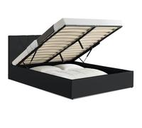 IDMarket - Lit Coffre Double Austin avec tête de lit et sommier 160 x 200 cm PVC Noir