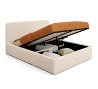 IDMarket - Lit Coffre Double Bradford 140 x 190 cm Tissu Bouclette