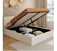 IDMarket - Lit Coffre Double Bradford avec tête de lit et sommier 140 x 190 cm Tissu Bouclette